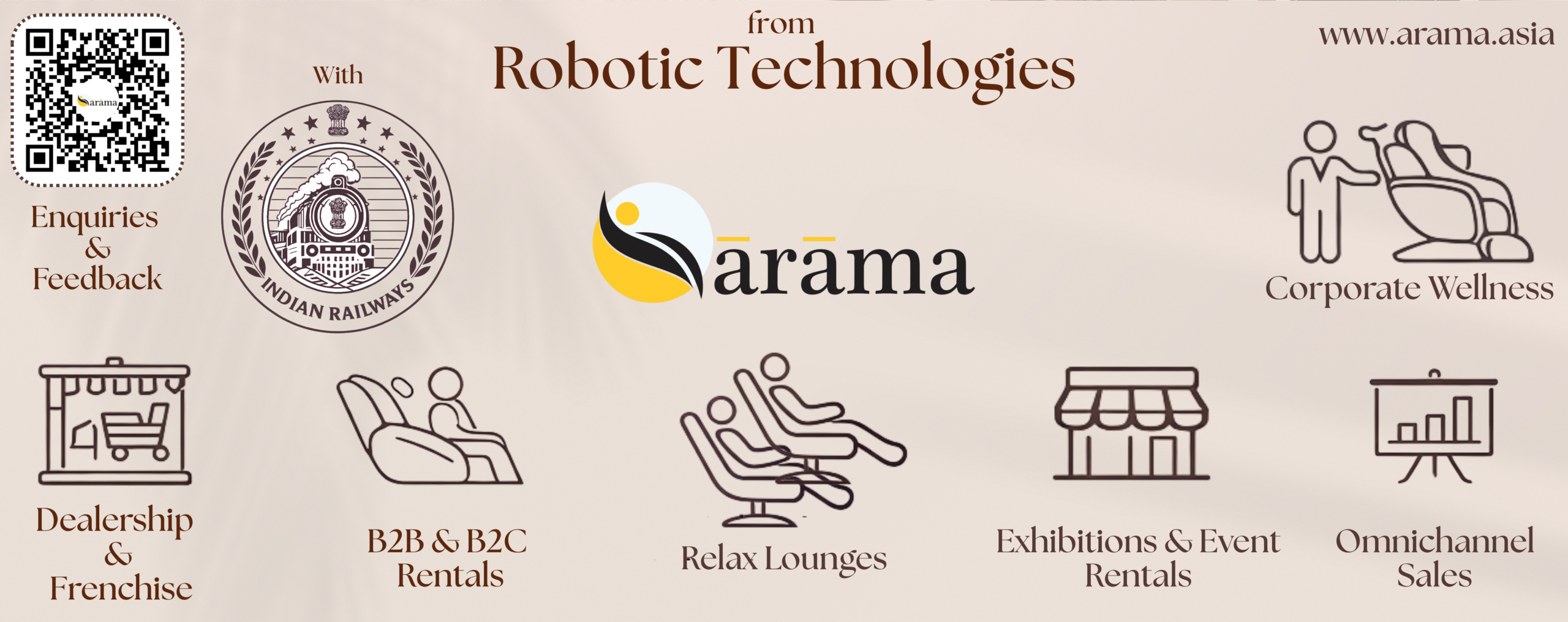 ārāma domestic and commercial massage chairs for home, corporate, spa and railway wellness in India